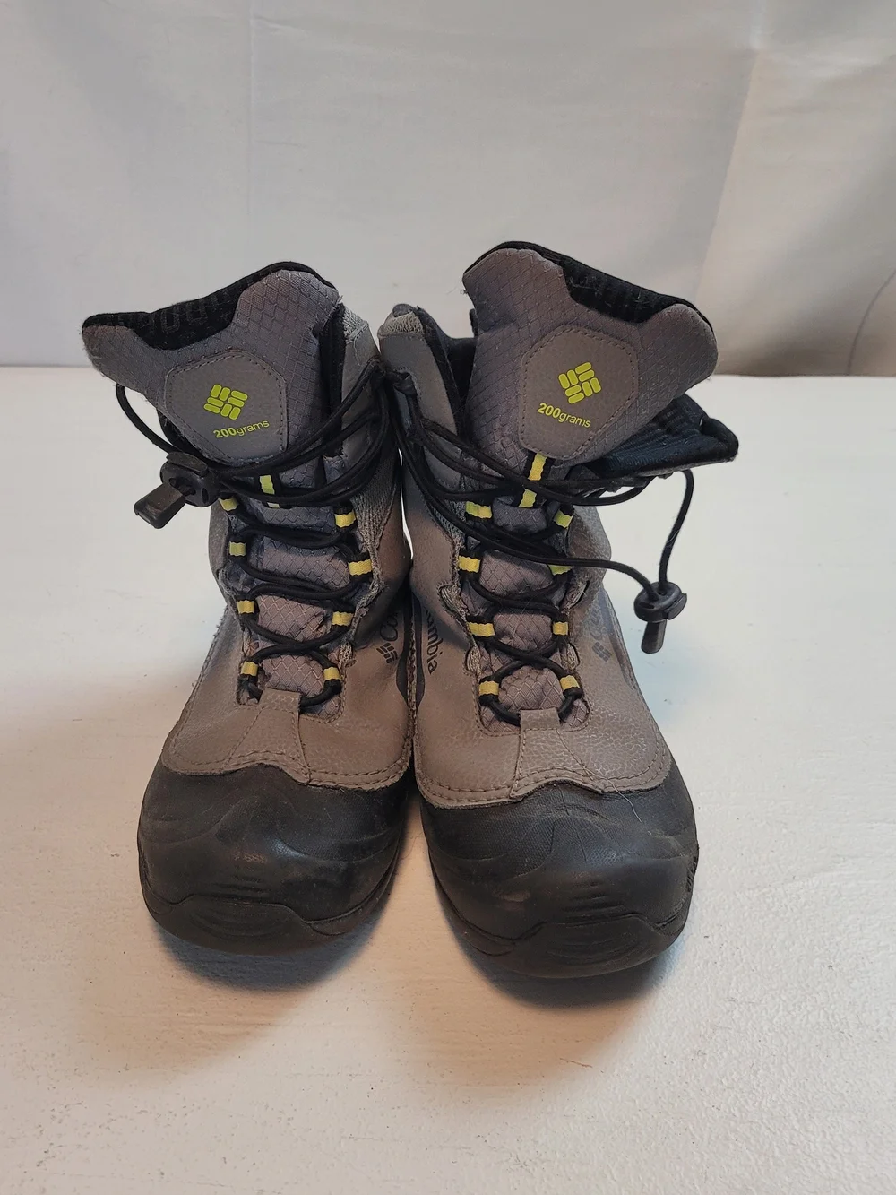 Columbia Gray and Black Waterproof Hiking Boots with Lime Accents